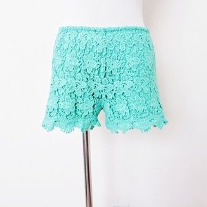 Whispers Mint Green Lace Crochet Shorts